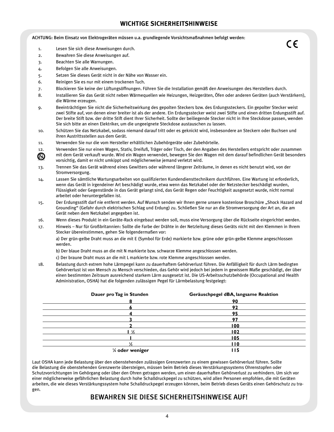 Peavey 6505 212 Combo owner manual Bewahren SIE Diese Sicherheitshinweise AUF, Wichtige Sicherheitshinweise 