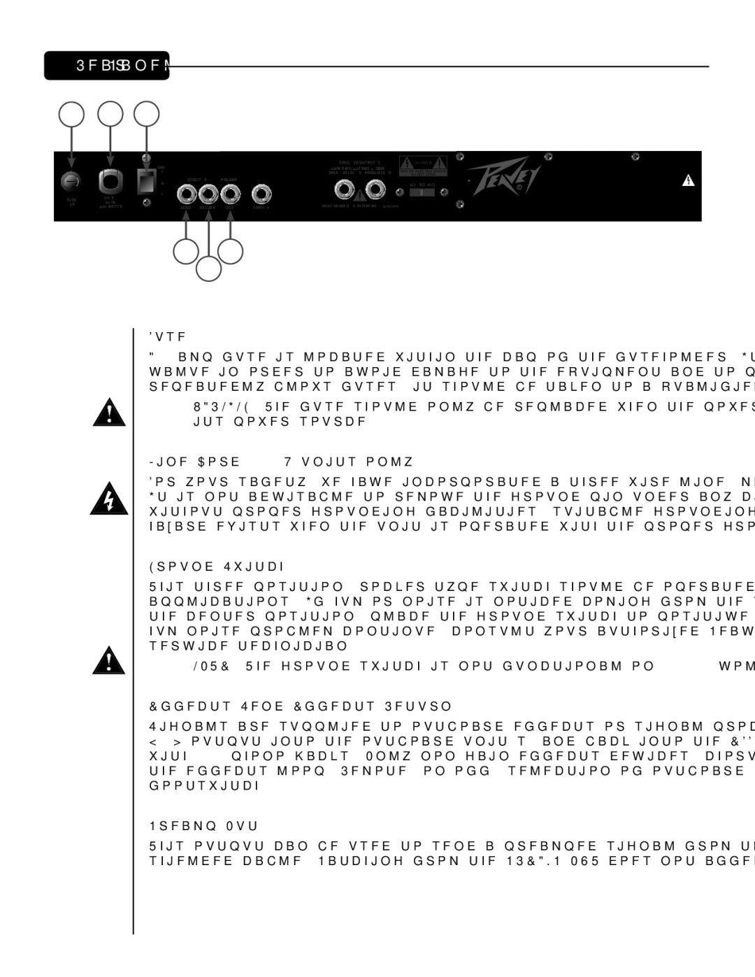 Peavey 6505TM owner manual Fuse, Line Cord 120 V units only, Ground Switch, Effects Send/Effects Return 20, Preamp Out 