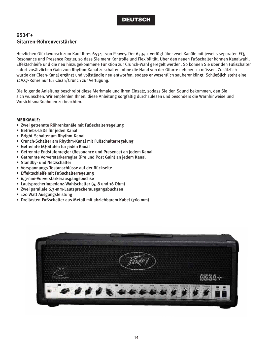 Peavey manual Deutsch, 6534Š+ JUBSSFO3zISFOWFSTUjSLFS 