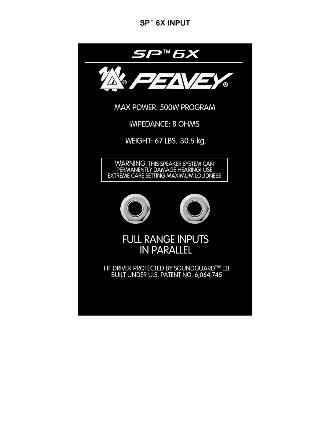 Peavey specifications SP 6X Input 