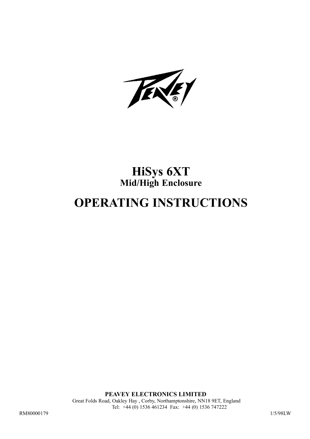 Peavey 6XT operating instructions Operating Instructions 