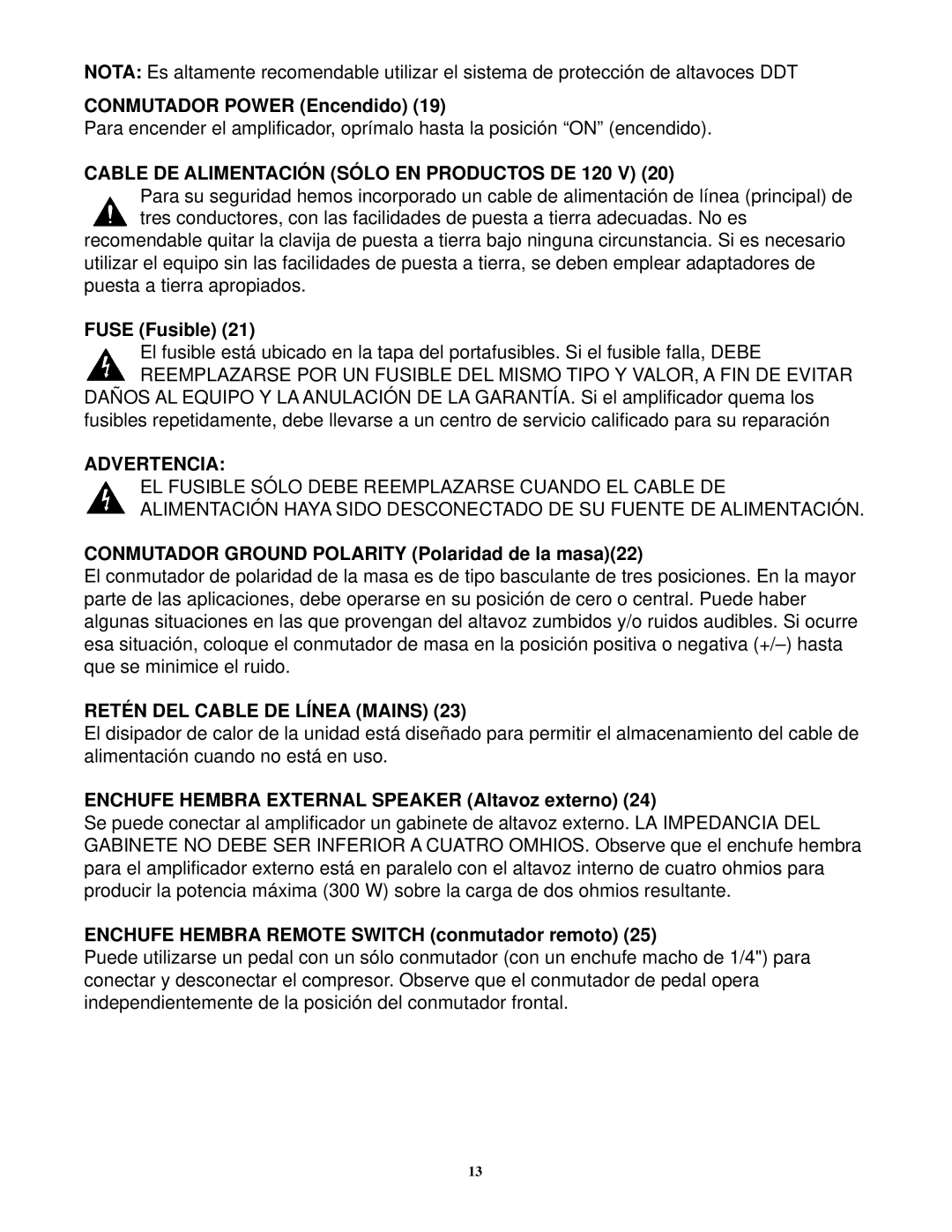 Peavey 7/9780300698 manual Cable DE Alimentación Sólo EN Productos DE 120 V, Advertencia, Retén DEL Cable DE Línea Mains 