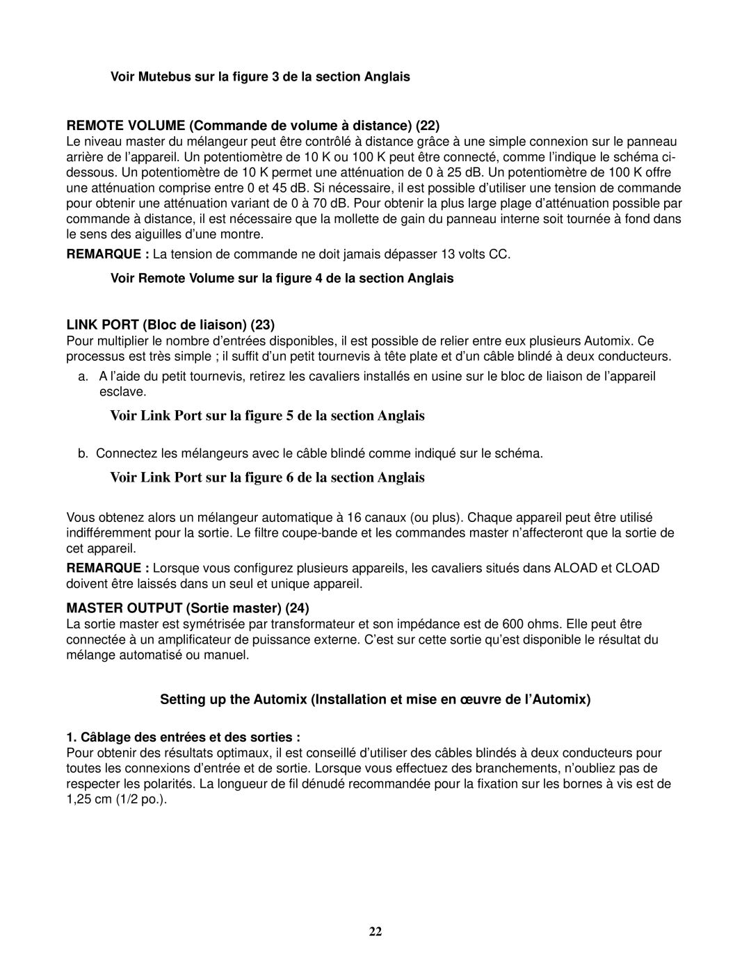 Peavey 80304050 manual Remote Volume Commande de volume à distance, Link Port Bloc de liaison, Master Output Sortie master 
