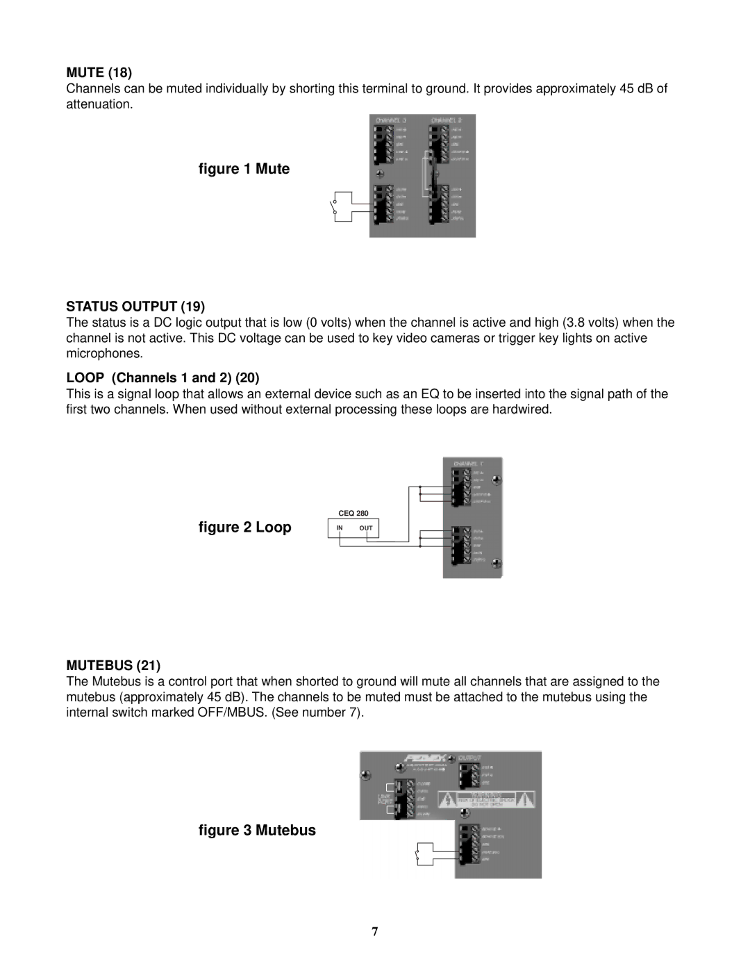 Peavey 80304050 manual Status Output, Loop Channels 1 and 2, Mutebus 