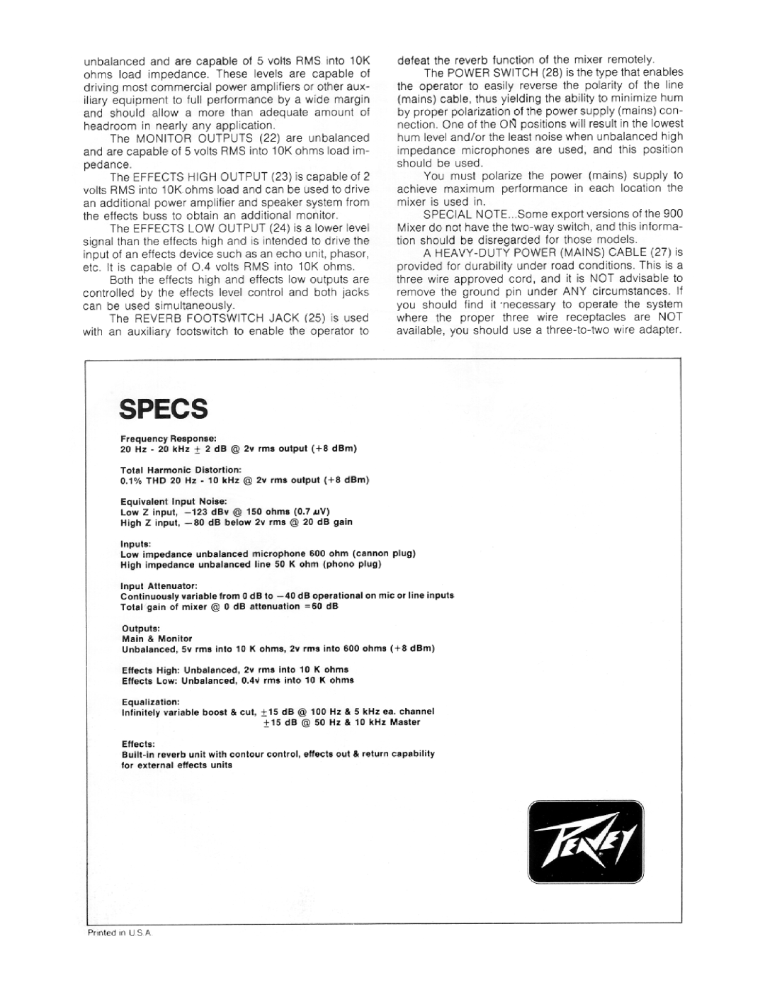 Peavey 900 Mixer manual 