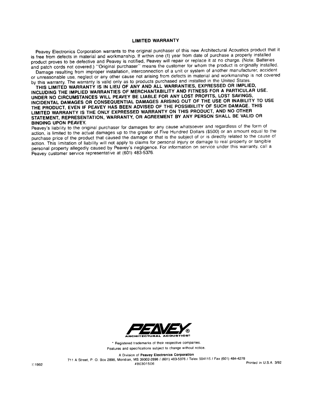 Peavey A/A Series manual 