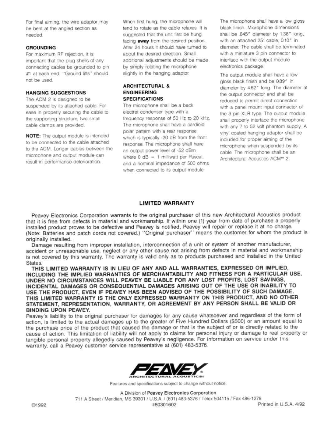 Peavey ACM-2 manual 