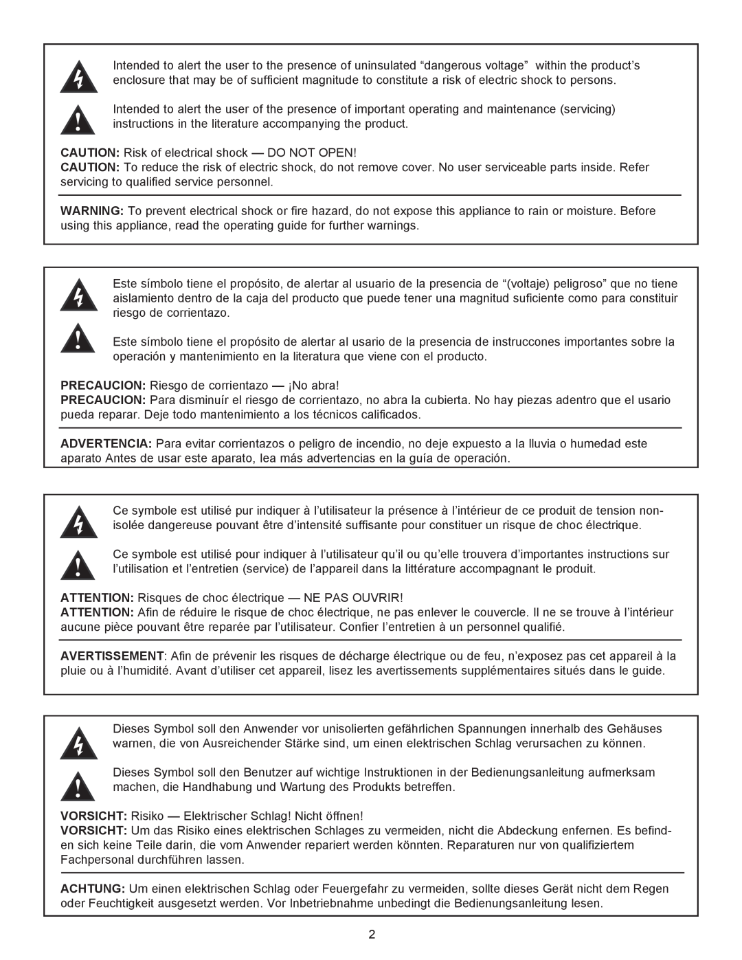 Peavey Automix2 manual CAUTION Risk of electrical shock Ñ DO NOT OPEN, PRECAUCION Riesgo de corrientazo Ñ ÁNo abra 