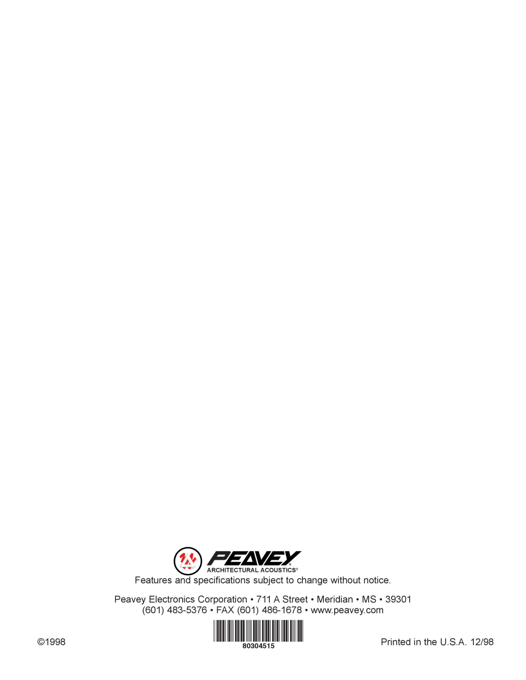 Peavey Automix2 manual 1998, 80304515, Architectural Acoustics¨ 