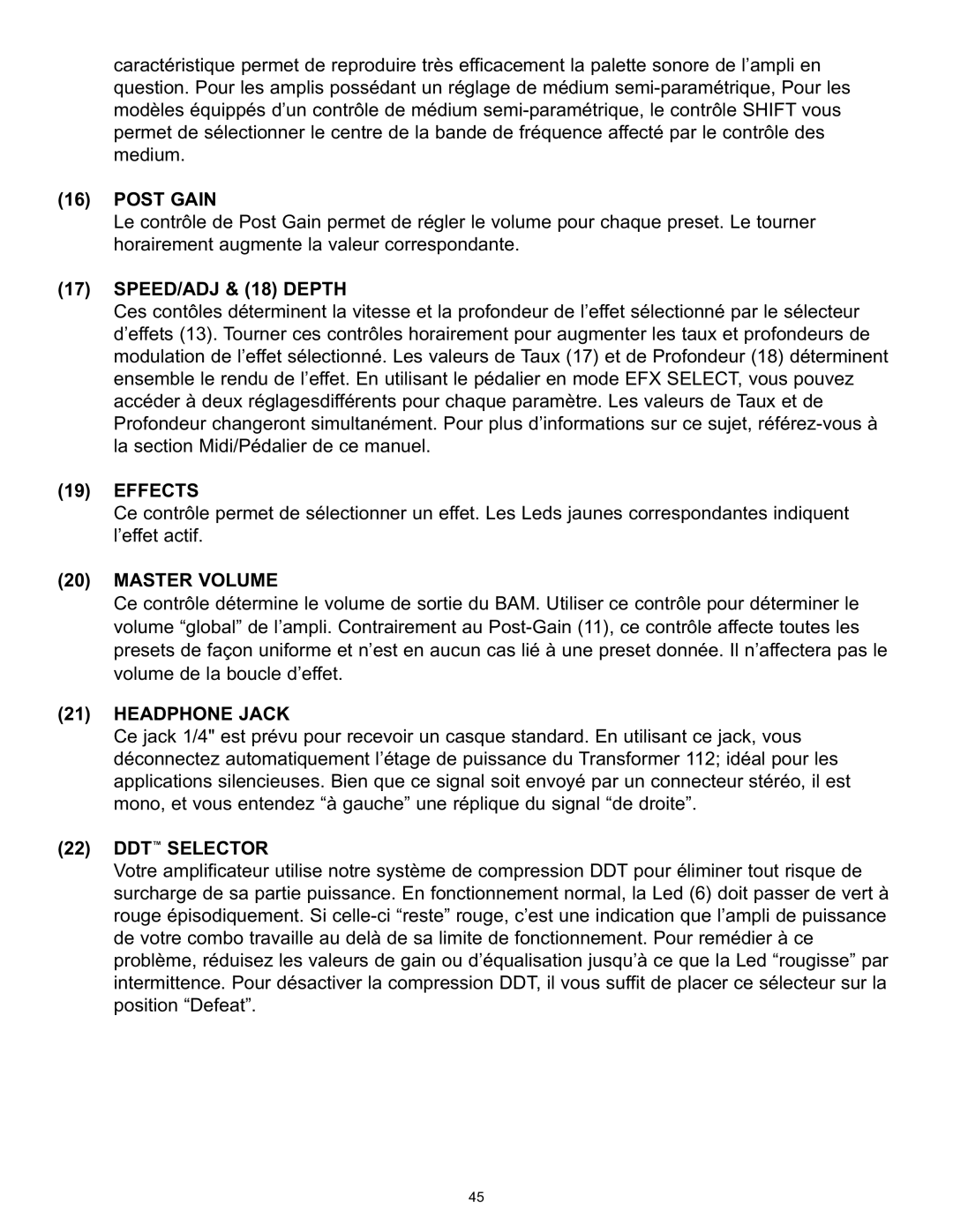 Peavey BAM 210 operation manual Post Gain 