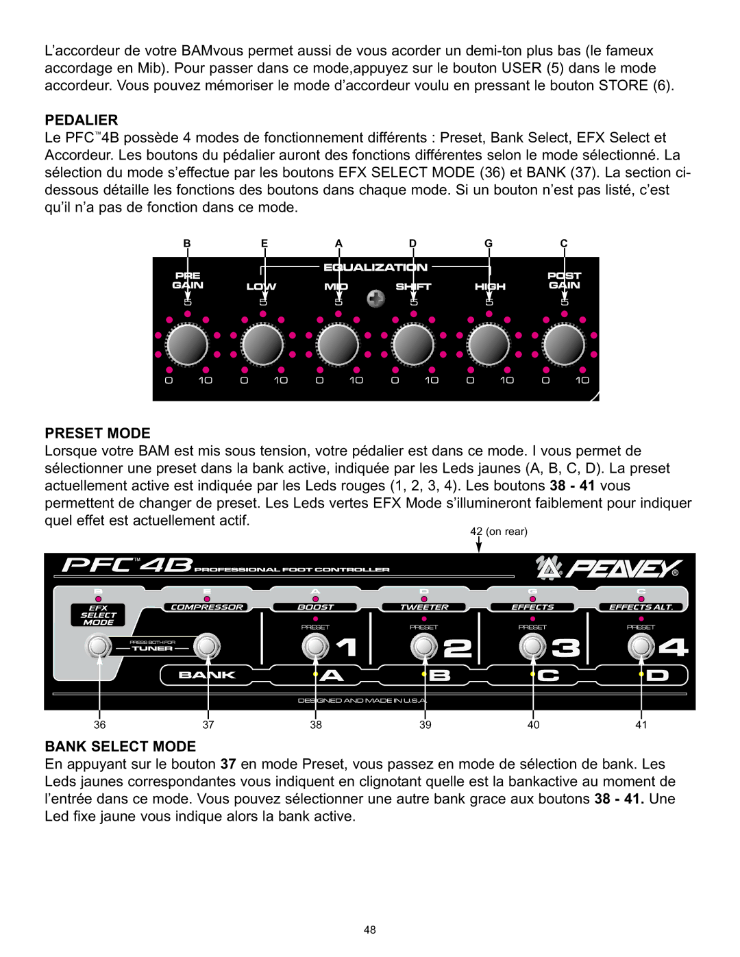 Peavey BAM 210 operation manual Pedalier, Preset Mode 