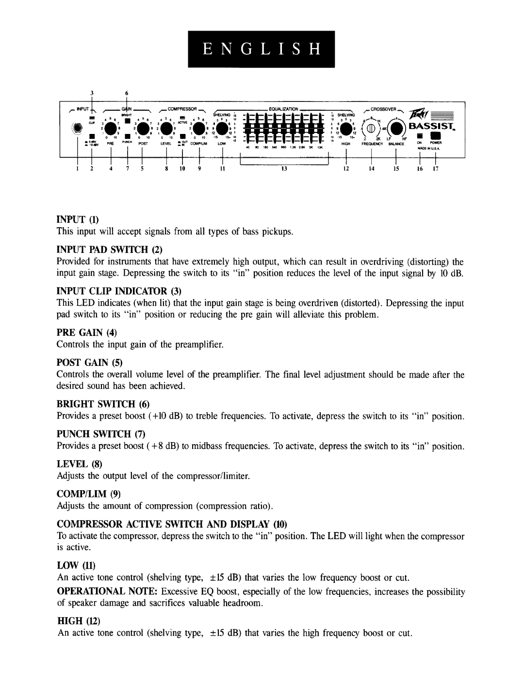 Peavey Bass Preamplifier manual 