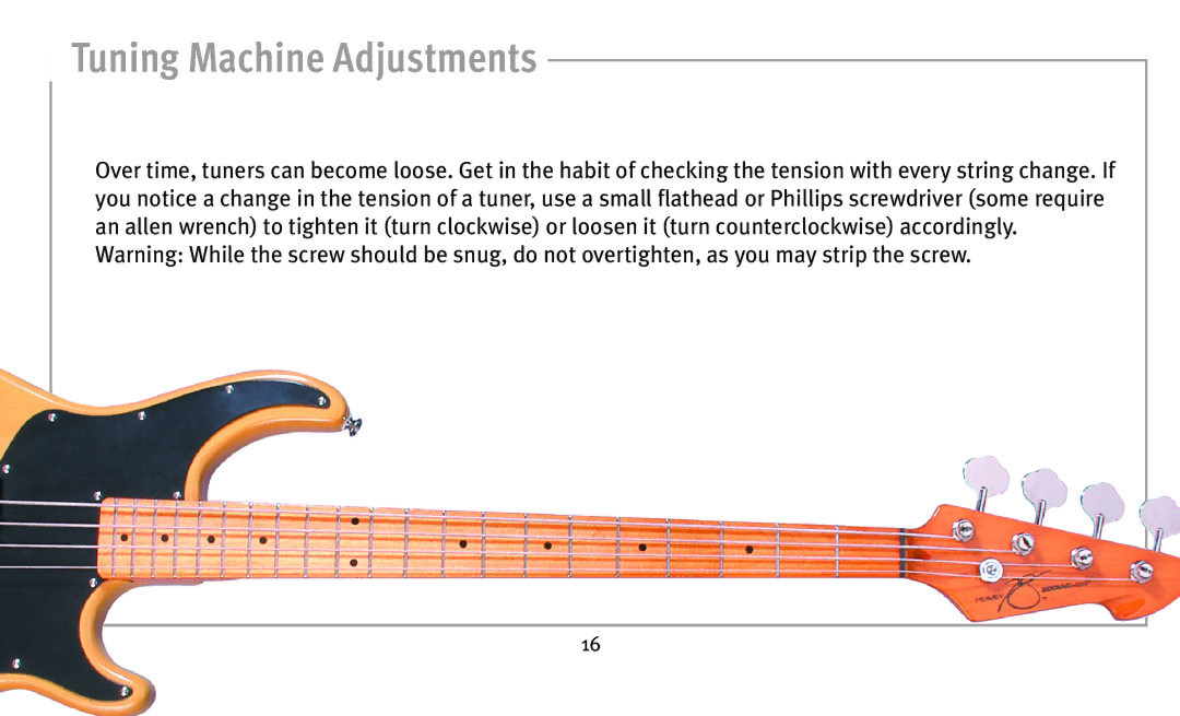 Peavey Bass owner manual Tuning Machine Adjustments 