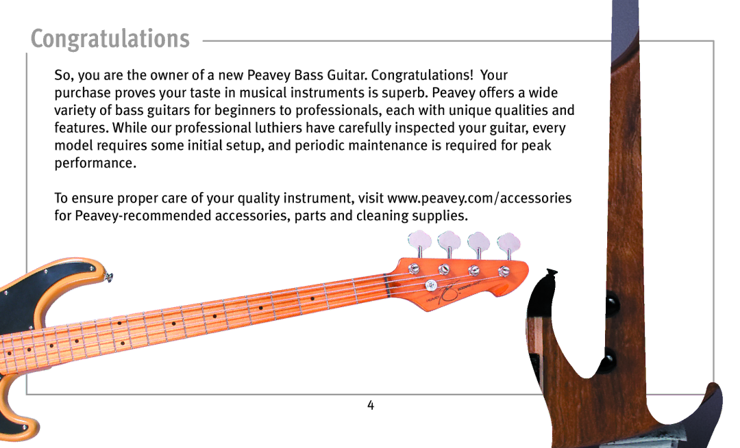 Peavey Bass owner manual Congratulations 