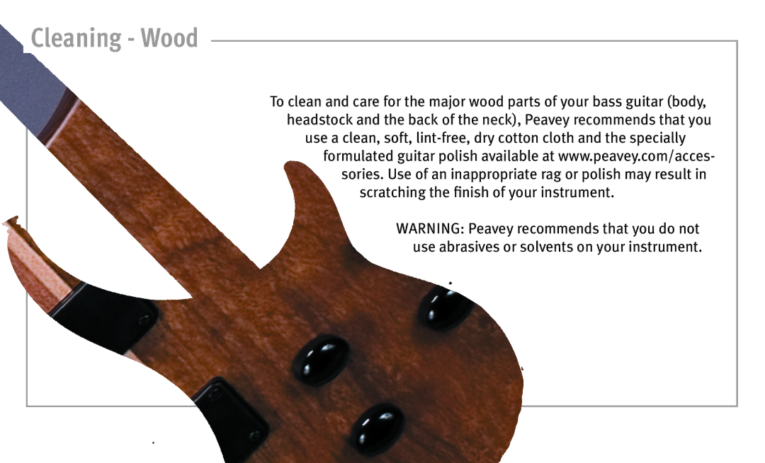 Peavey Bass owner manual Cleaning Wood 