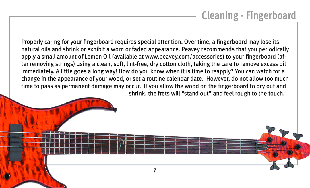 Peavey Bass owner manual Cleaning Fingerboard 