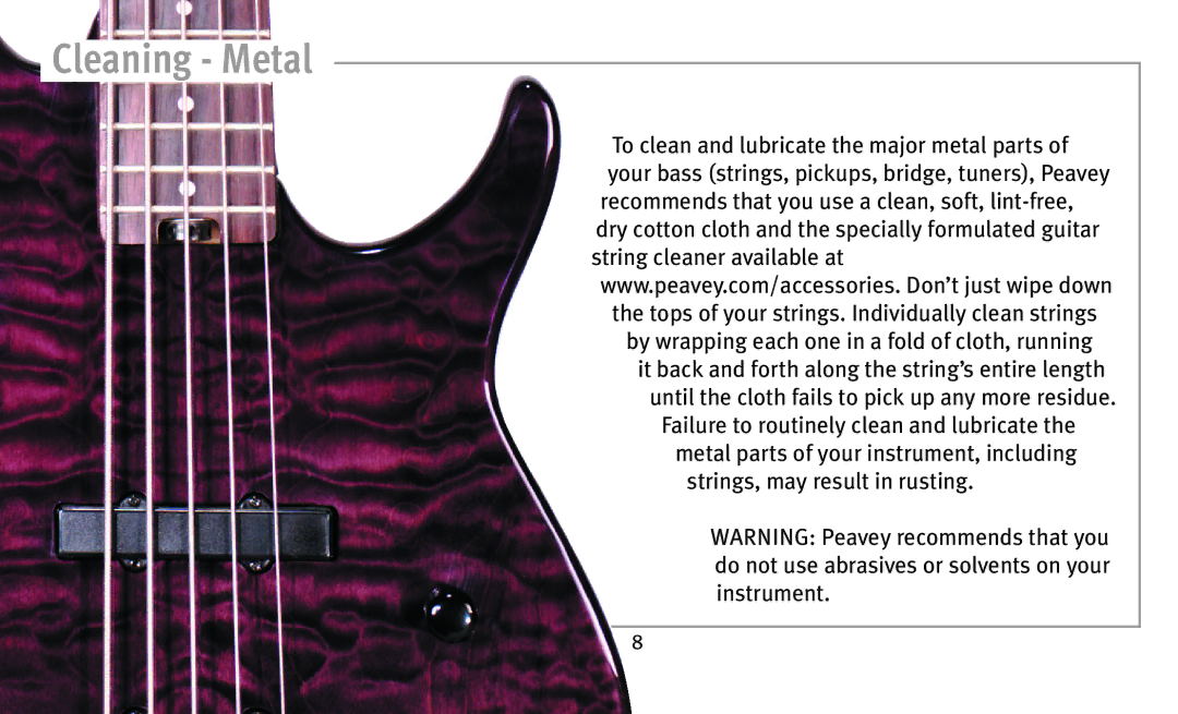 Peavey Bass owner manual Cleaning Metal 