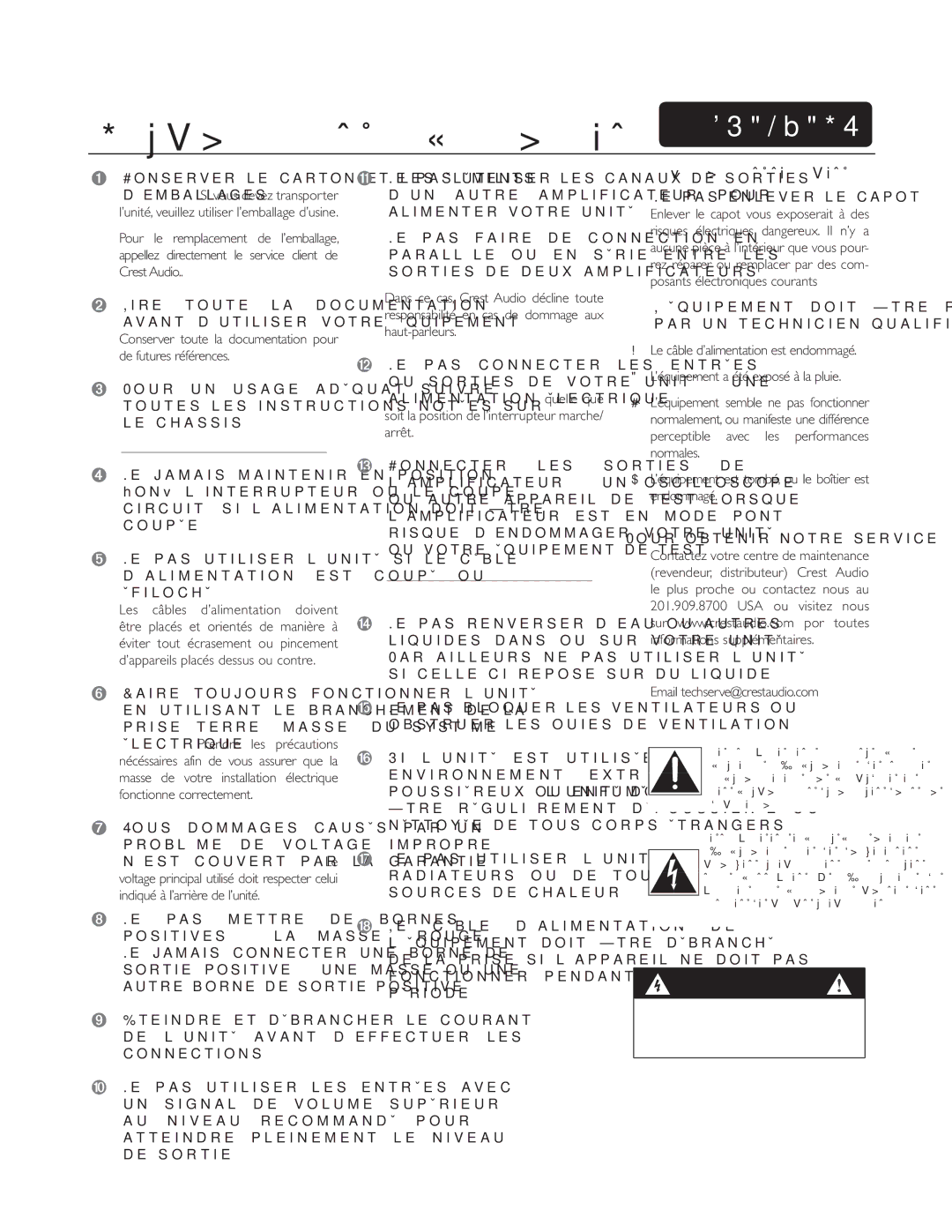 Peavey CC 1800, CC 4000, CC 2800 owner manual Précautions importantes 