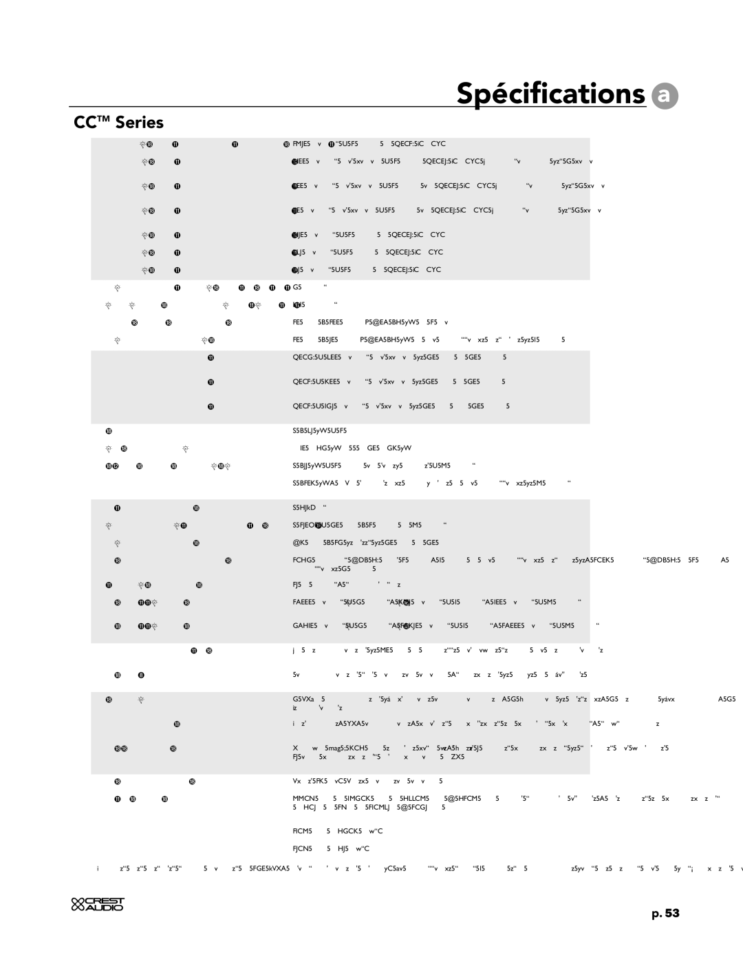 Peavey CC 4000, CC 1800, CC 2800 owner manual Spécifications a 