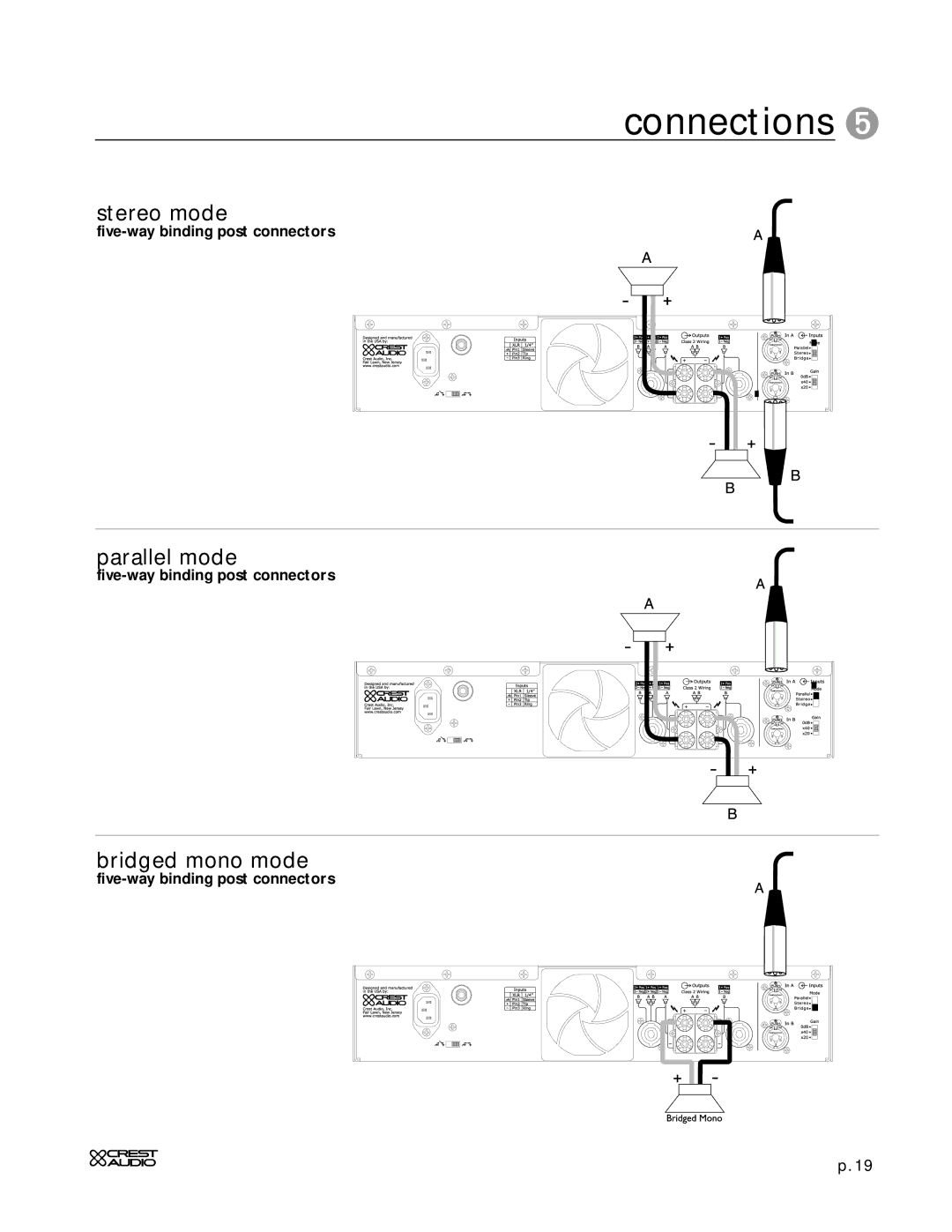 Peavey CD Series owner manual Stereo mode, Parallel mode, Bridged mono mode 