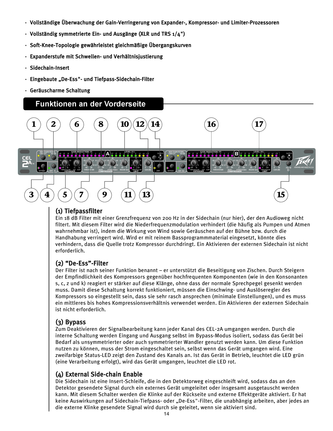 Peavey CEL-2A manual Tiefpassfilter, De-Ess-Filter 