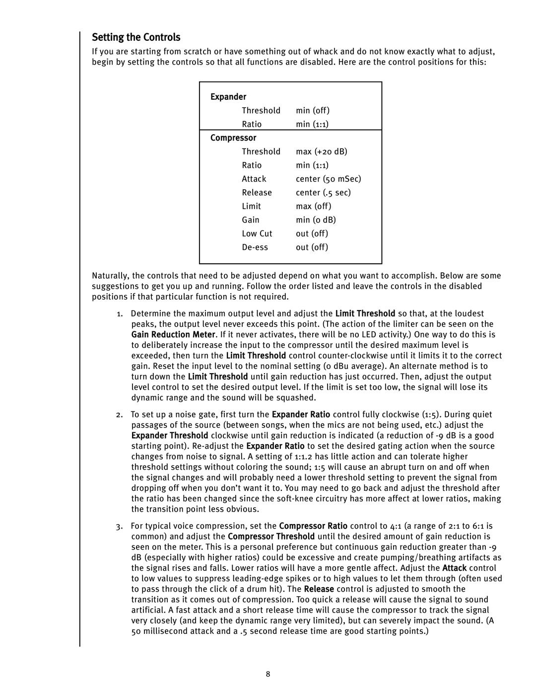 Peavey CEL-2A manual Setting the Controls 