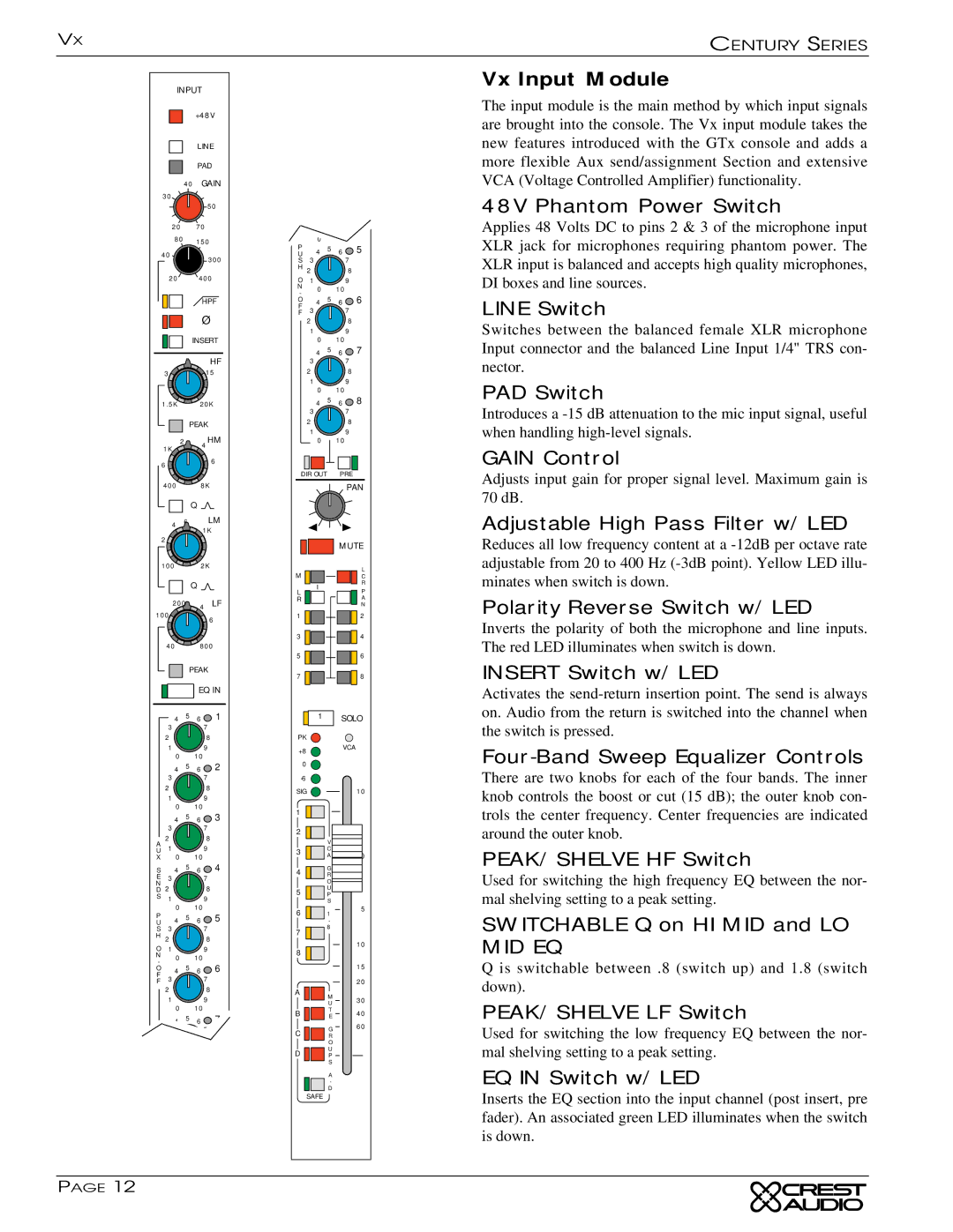 Peavey Century Series owner manual Vx Input Module 