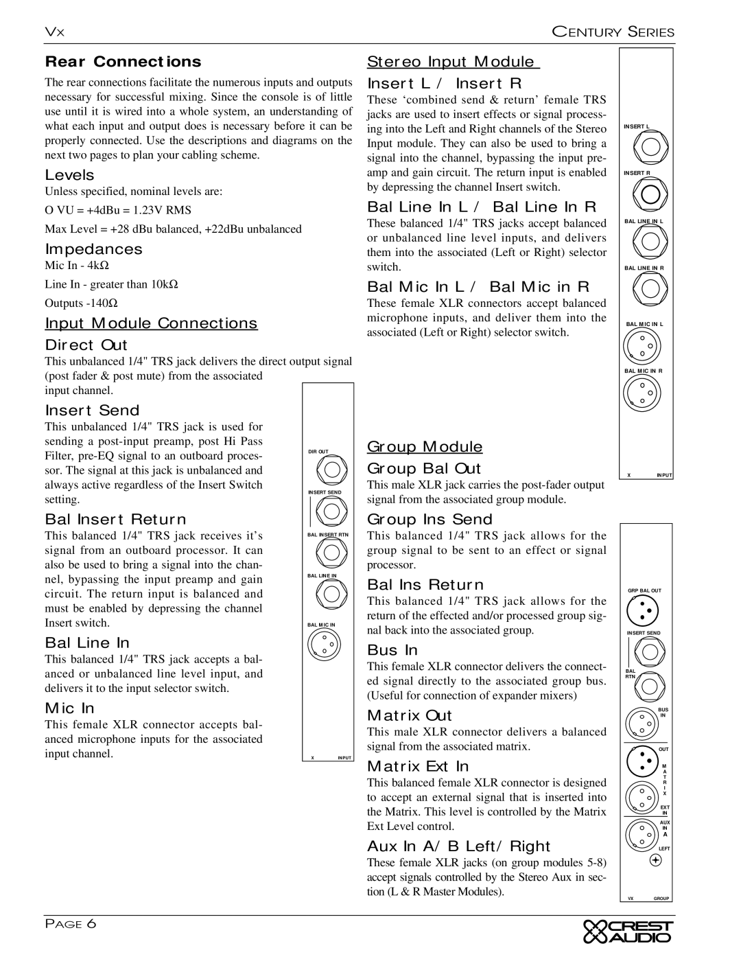 Peavey Century Series owner manual Rear Connections 