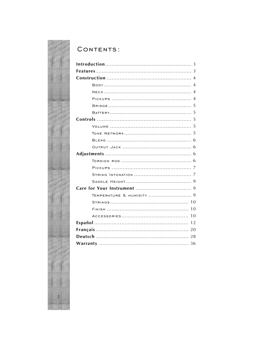 Peavey Cirrus manual Contents 