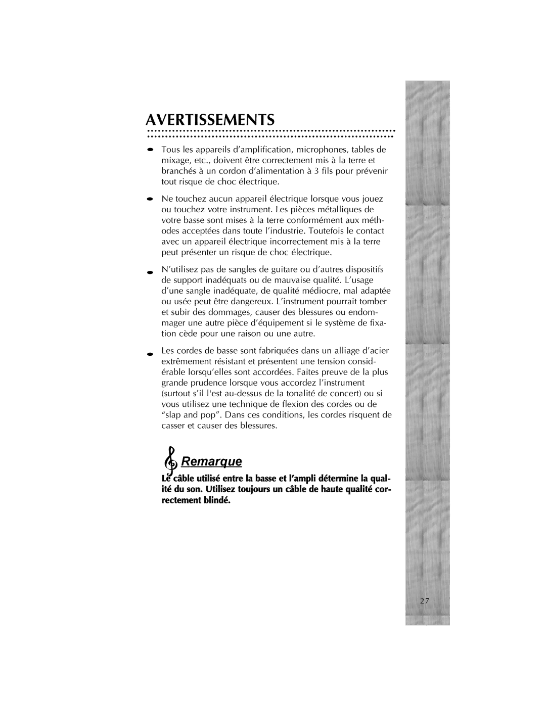 Peavey Cirrus manual Avertissements 