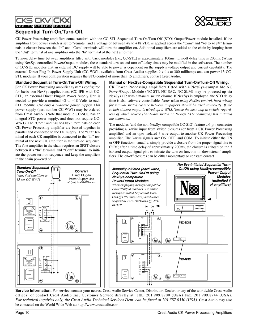 Peavey CKV Series, CKS Series, CKX Series Sequential Turn-On/Turn-Off, Standard Sequential Turn-On/Off, Amplifiers 