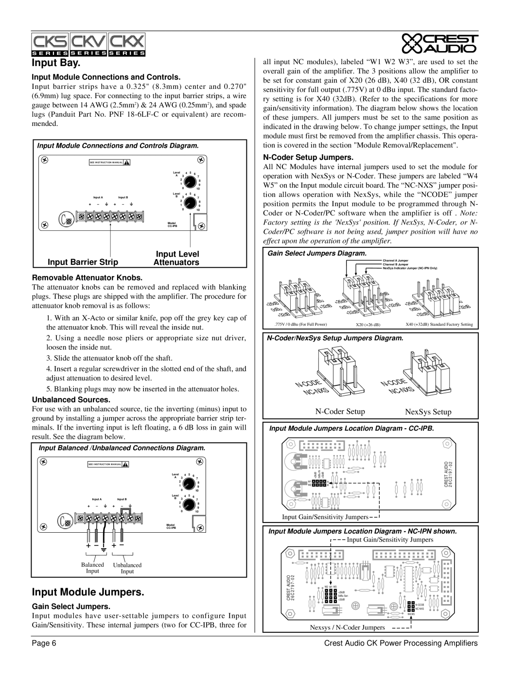 Peavey CKX Series, CKV Series, CKS Series owner manual Input Bay, Input Module Jumpers 