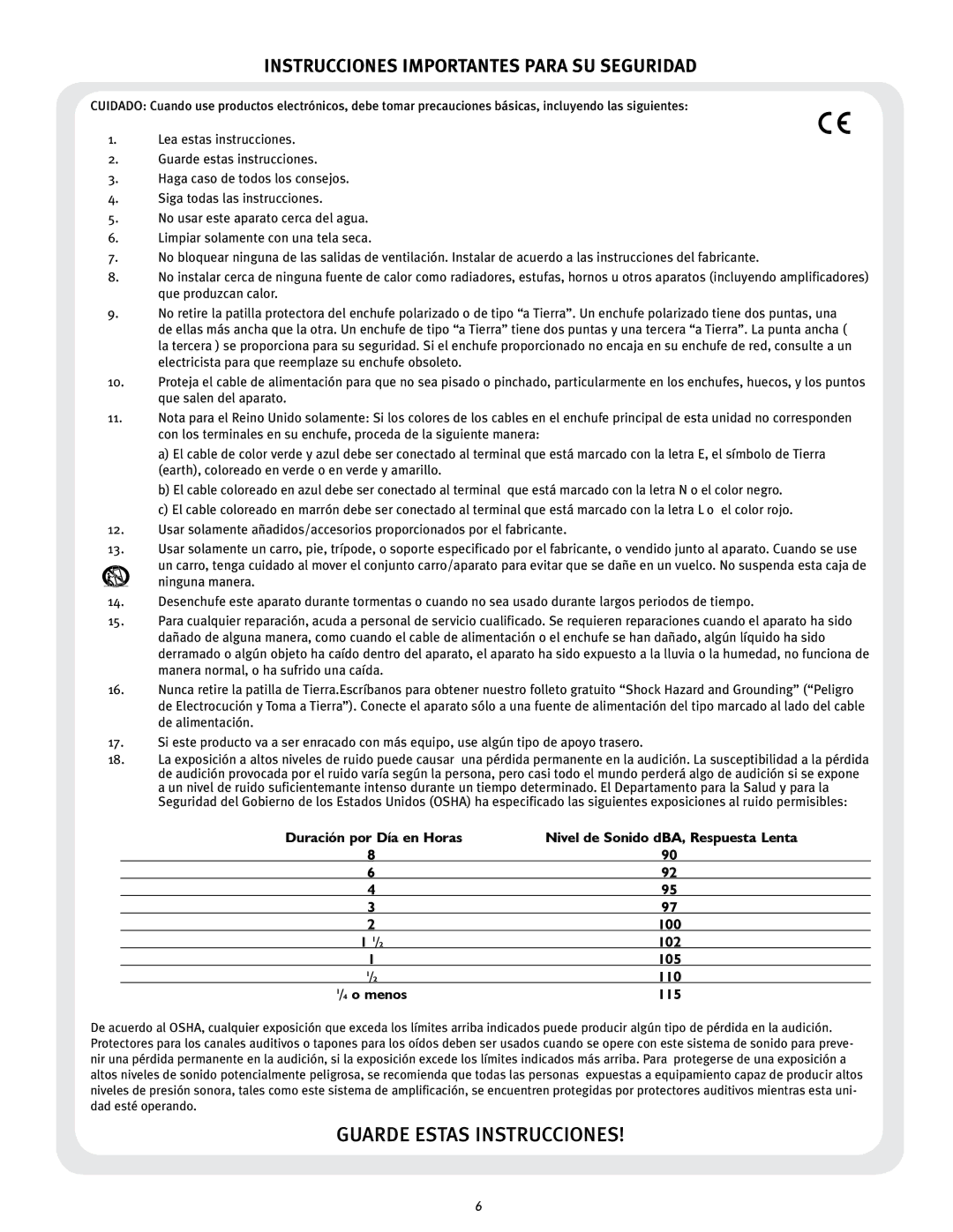 Peavey CM2204, CM2208 owner manual Guarde Estas Instrucciones 