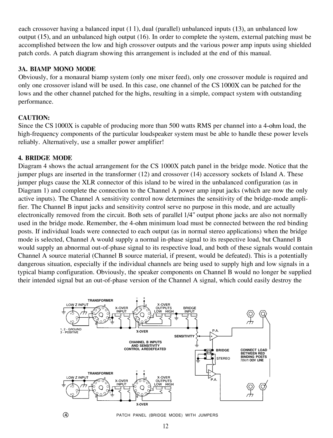 Peavey CS 1000X manual 3A. Biamp Mono Mode, Bridge Mode 