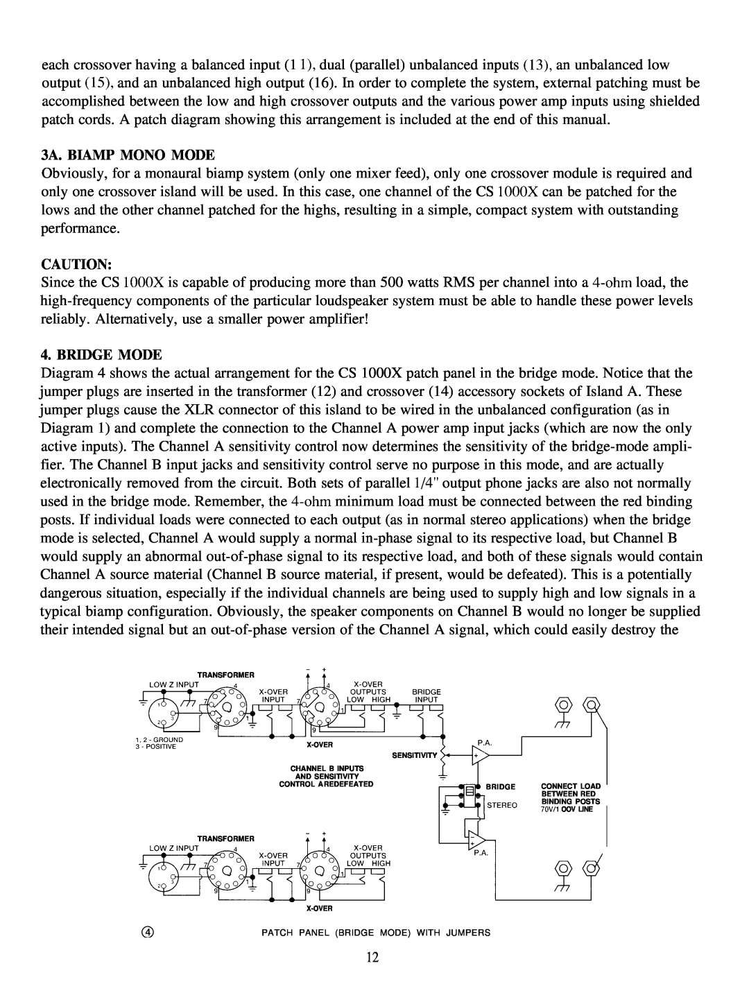 Peavey CS 1000X manual 3A. BIAMP MONO MODE, Bridge Mode 