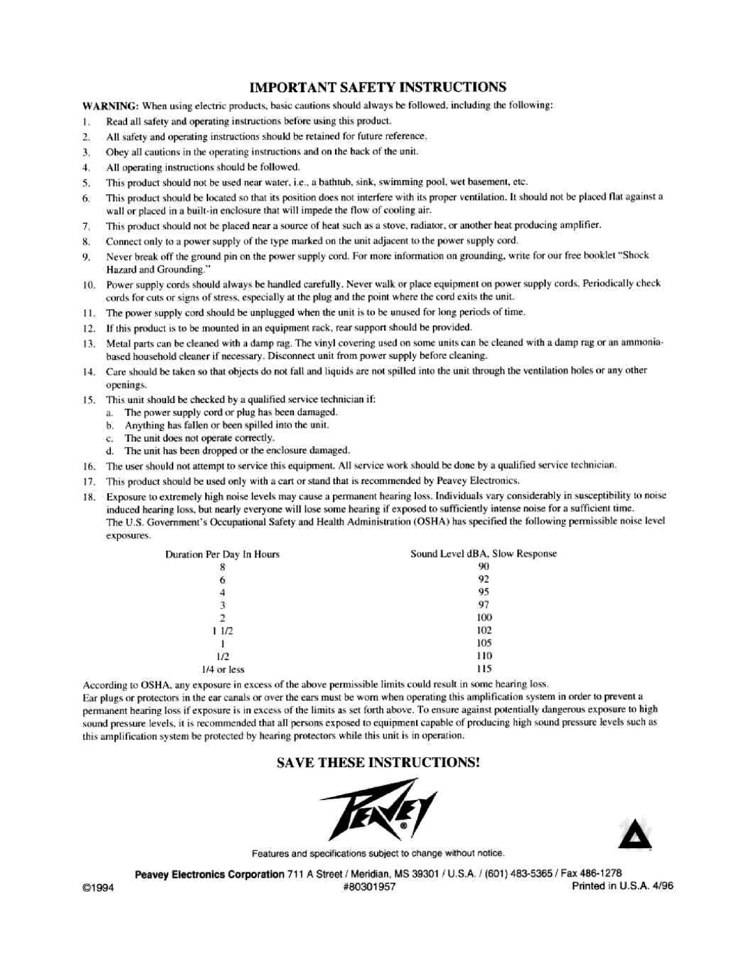 Peavey CS 400x manual 