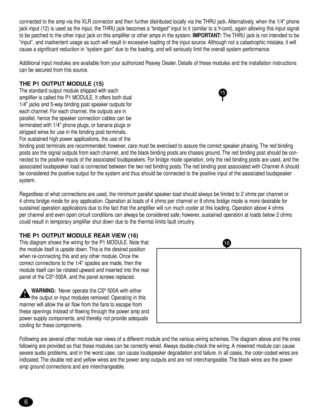 Peavey CS 800S, CS 500S, CS 500A, 80304543 manual P1 Output Module Rear View 