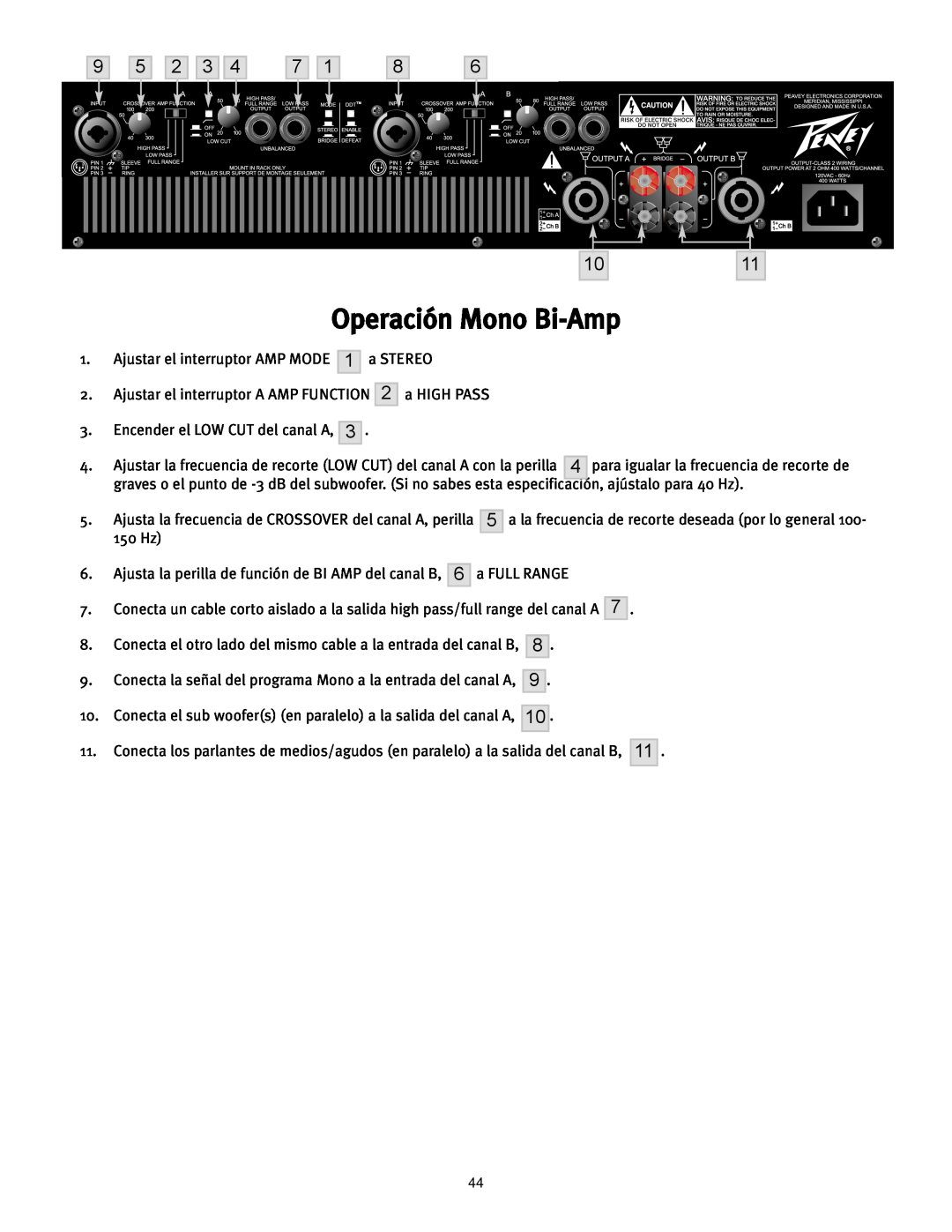 Peavey CS 800H manual Operación Mono Bi-Amp 