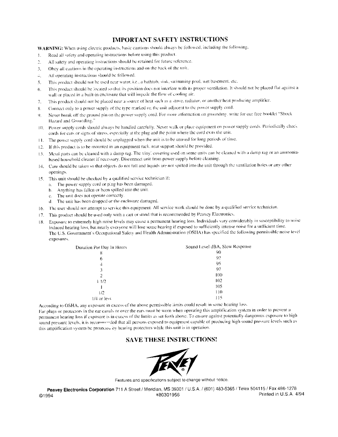 Peavey CS 800X manual 