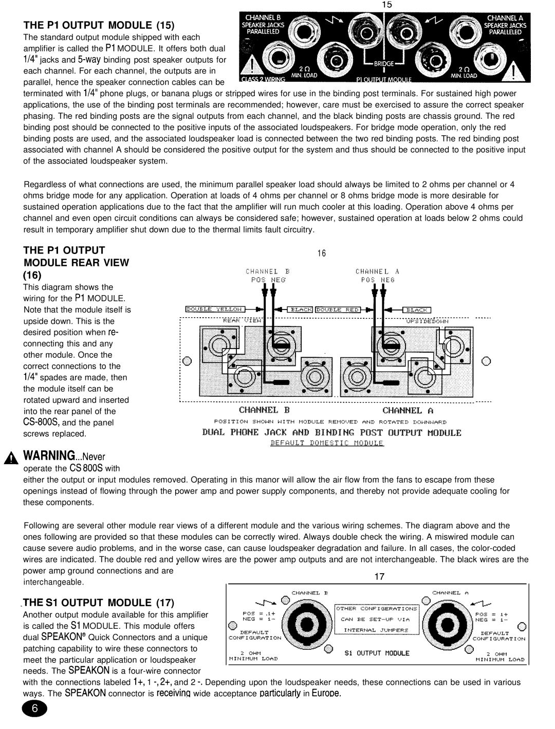 Peavey CS 8OOX manual Pl Output Module Rear View, Sl Output Module 