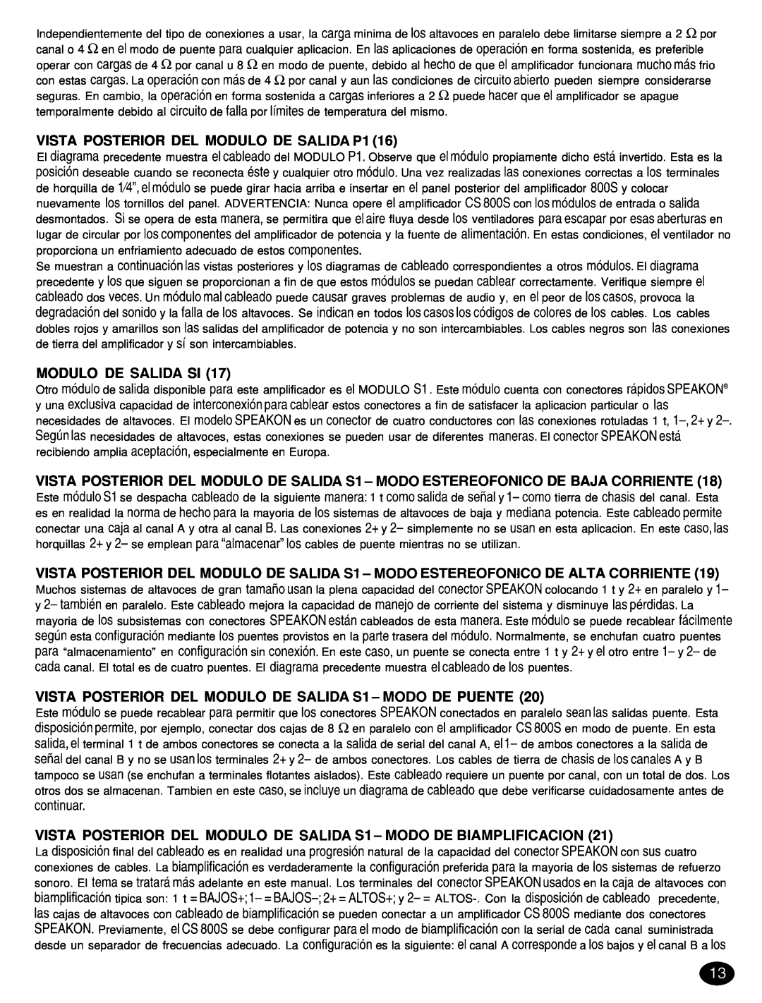 Peavey CS 8OOX manual VISTA POSTERIOR DEL MODULO DE SALIDA Pl, Modulo De Salida Si 