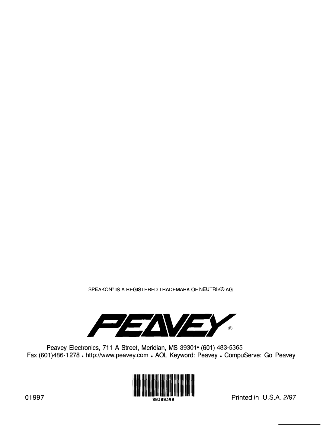 Peavey CS 8OOX manual 01997 