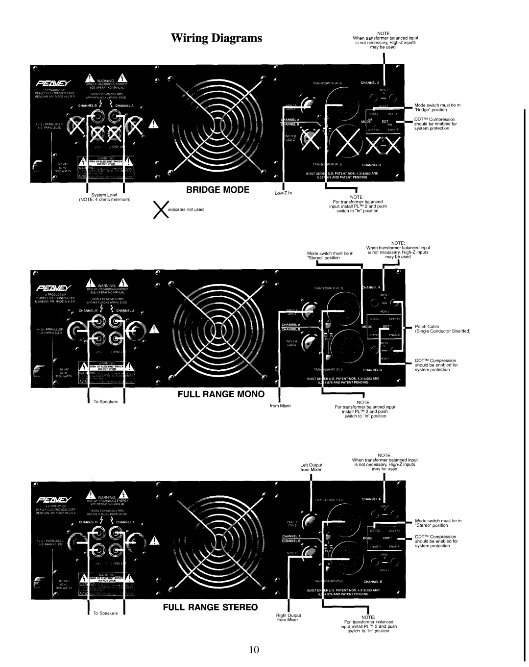 Peavey CS-G series manual Wiring Diagrams, I TO Speakers, Full Range Stereo, from Mln?, posltlon, balanced, FO, transformer 