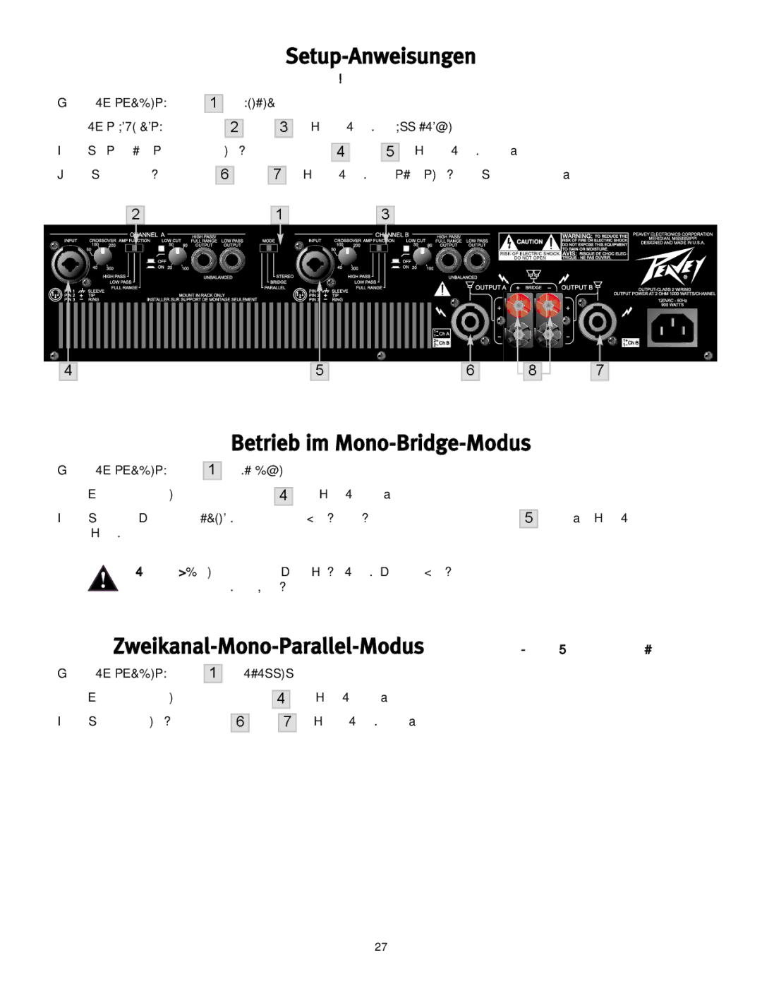 Peavey 12/0280304941, CS2000H manual Setup-Anweisungen 