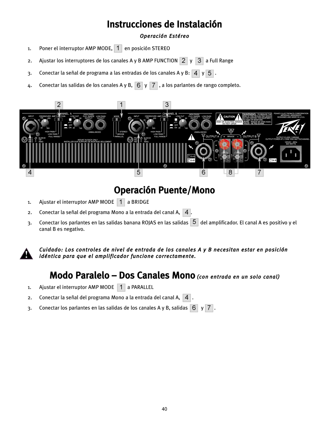 Peavey CS2000H, 12/0280304941 manual Instrucciones de Instalación 