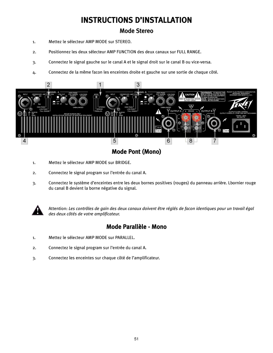 Peavey 12/0280304941, CS2000H manual Instructions D’INSTALLATION 