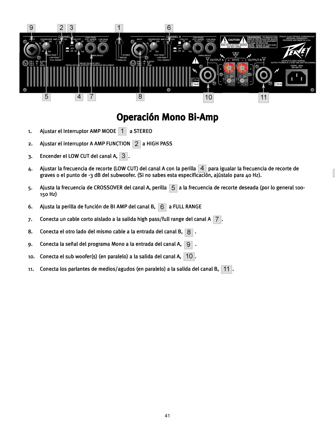 Peavey 12/0280304941, CS2000H manual Operación Mono Bi-Amp 
