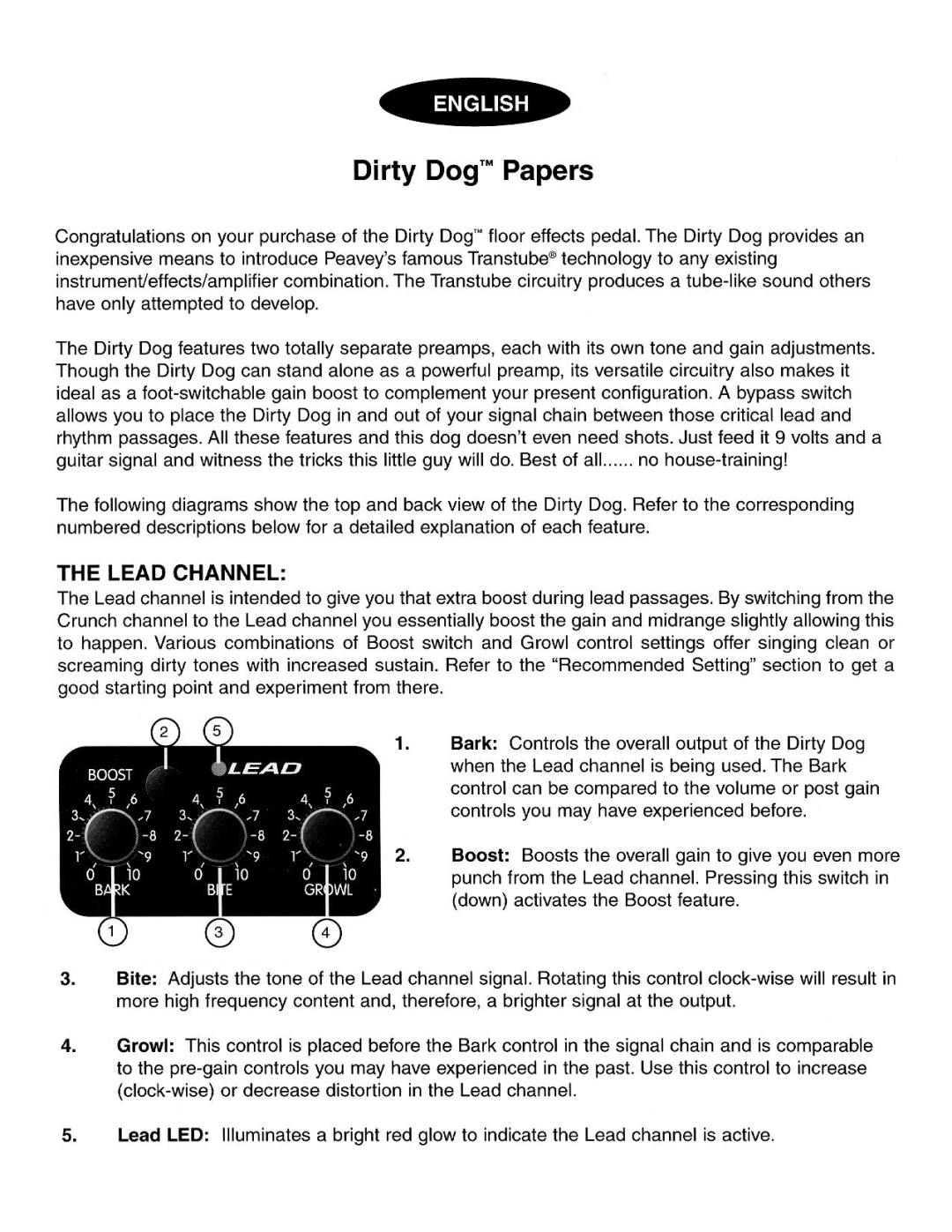 Peavey Dirty Dog manual 