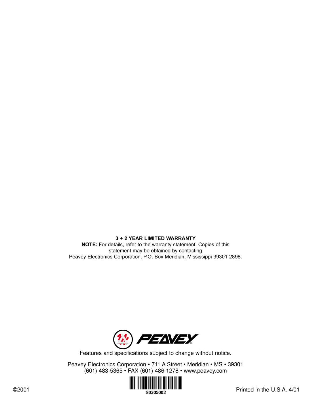 Peavey DJS 4 specifications + 2 Year Limited Warranty 