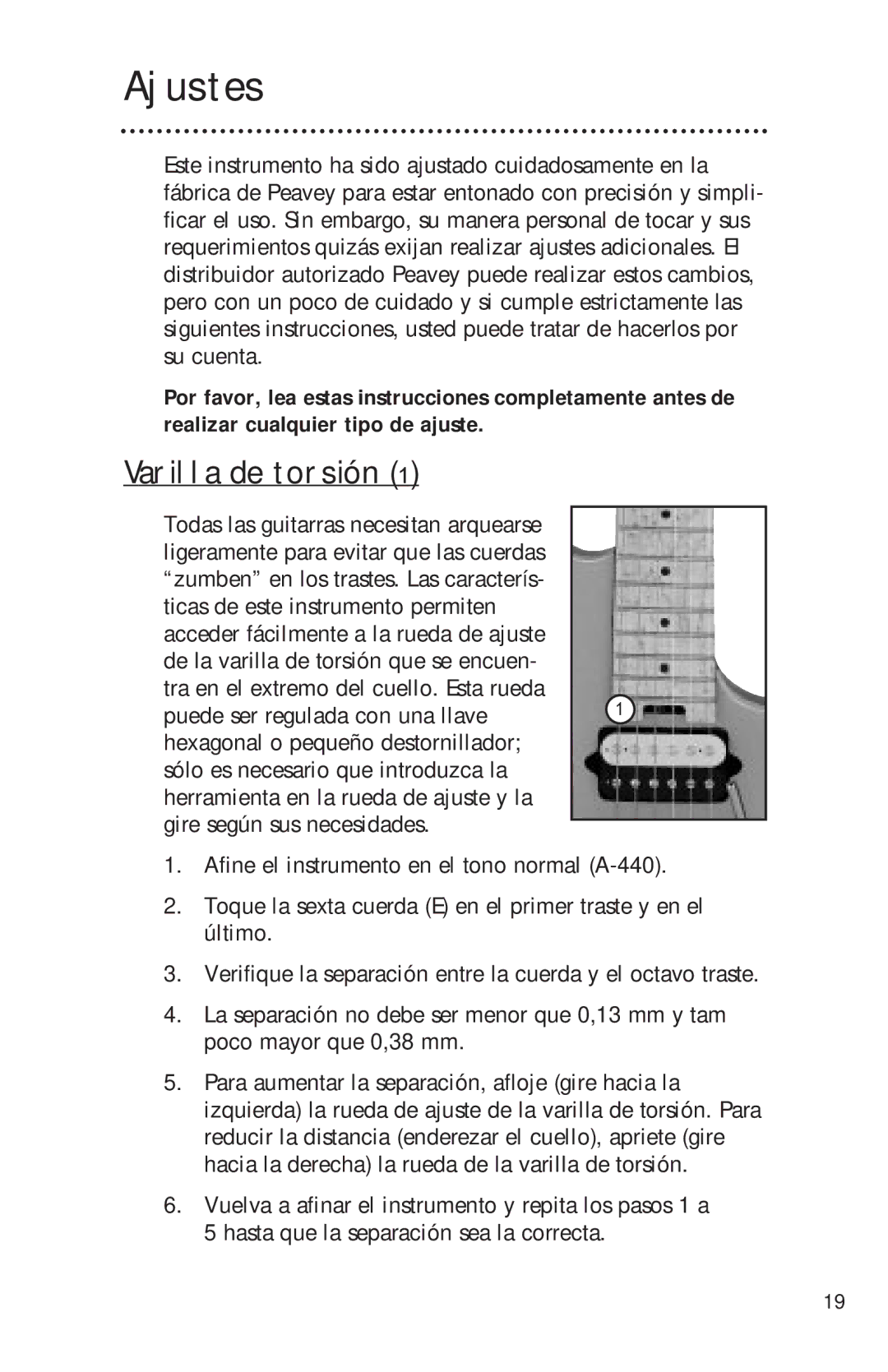 Peavey Electronics manual Ajustes, Varilla de torsión 